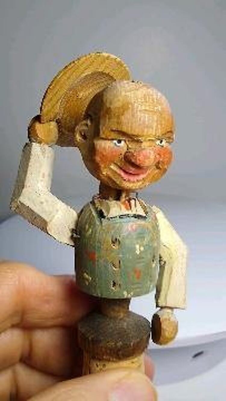 ANRI Vintage Folk Art Figurine Wood Bottle Stopper Hand-Carved Painted Folk Art